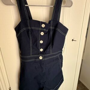 Maeve Colette dark blue Romper with Button Accents
